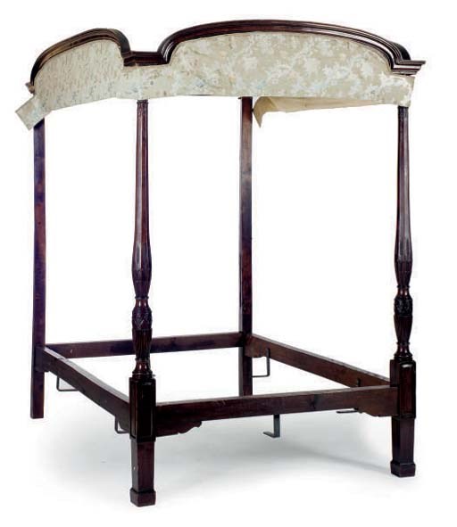 A GEORGE III INLAID MAHOGANY FOUR-POSTER BEDSTEAD,