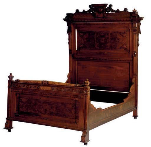 A VICTORIAN MAHOGANY AND BURR ELM BEDROOM SET,