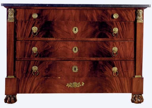 AN EMPIRE BRASS-MOUNTED MAHOGANY COMMODE,