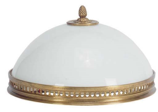 A GILT-BRONZE AND OPAL FLUSH MOUNTED FIXTURE,