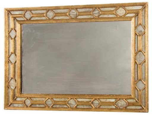 A PARCEL-GILT AND REVERSE PAINTED WALL MIRROR,