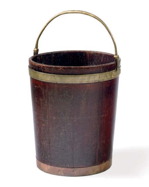 A GEORGE III BRASS-BOUND MAHOGANY BUCKET,