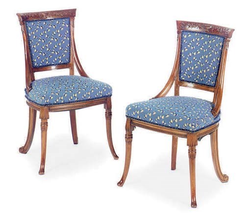 A PAIR OF FRENCH CARVED WALNUT SIDE CHAIRS,