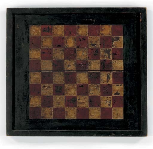 AN AMERICAN PAINT DECORATED CHECKER GAMEBOARD,