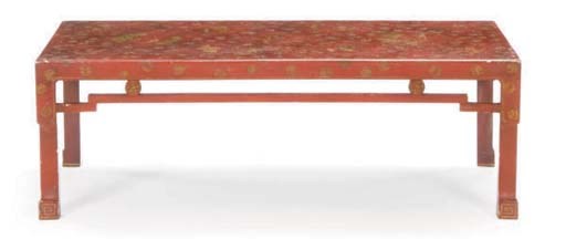 A CHINESE PARCEL-GILT SCARLET LACQUERED LOW TABLE,