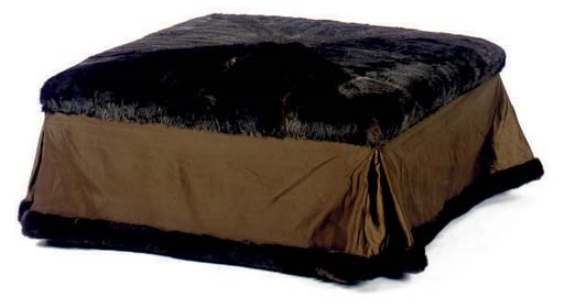 A MINK UPHOLSTERED SQUARE POUF,