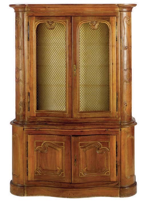 A FRENCH PROVINCIAL WALNUT AND FRUITWOOD BUFFET A DEUX CORPS,