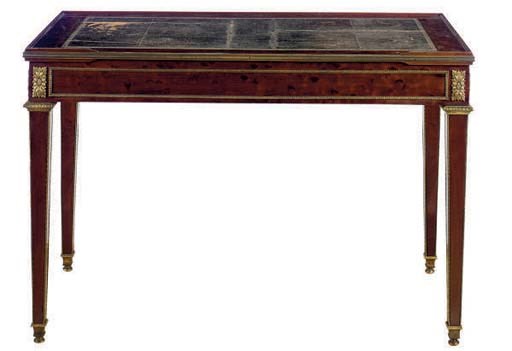 A FRENCH GILT-METAL MOUNTED MAHOGANY TRIC-TRAC TABLE,
