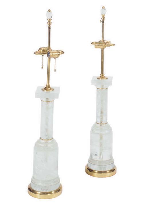 A PAIR OF ROCK CRYSTAL TABLE LAMPS,