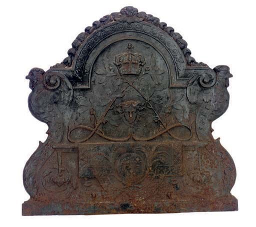 A BLACK PAINTED CAST IRON FIRESCREEN,