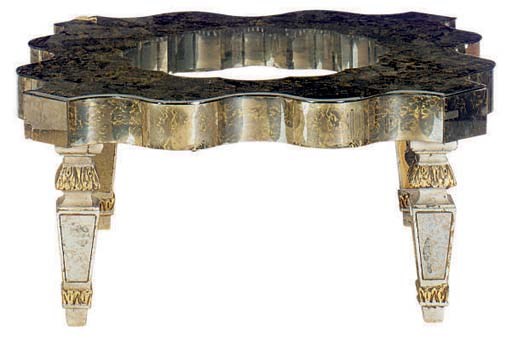 A MIRRORED AND GLASS TOP LOW TABLE,