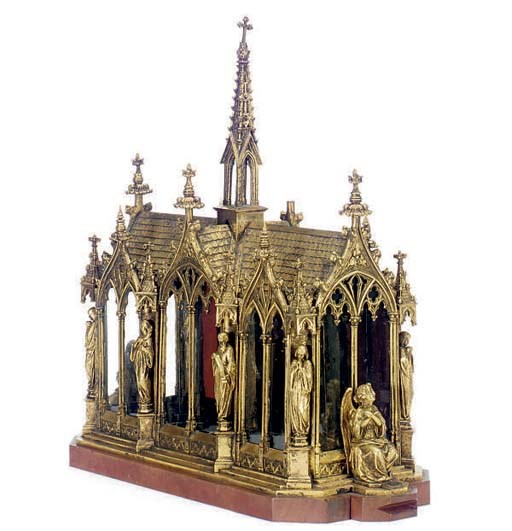 A GILT-BRONZE MODEL OF A GOTHIC CHURCH,