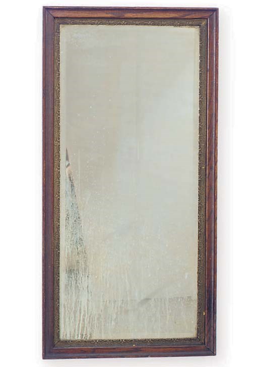 A PARCEL-GILT AND WOOD FRAMED RECTANGULAR MIRROR,