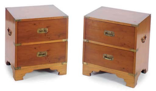 A PAIR OF TWO-DRAWER WOOD STAINED SMALL CHESTS,