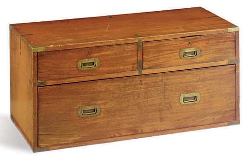 A FRENCH BRASS MOUNTED MAHOGANY CAMPAIGN CHEST,