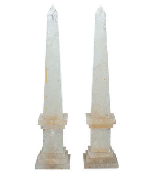 A PAIR OF LARGE ROCK CRYSTAL OBELISKS,