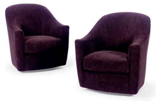 A SET OF TWO AUBERGENE UPHOLSTERED CLUB CHAIRS,