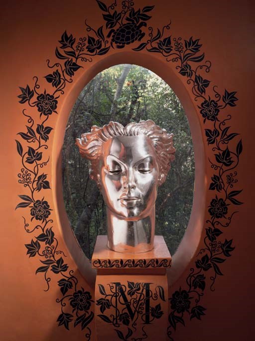 A SILVERED-METAL BUST OF MARÍA FÉLIX