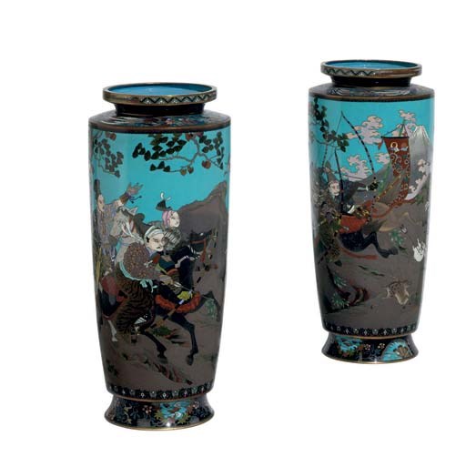 A Pair of Japanese Cloisonné Enamel Vases Mounted as Lamps