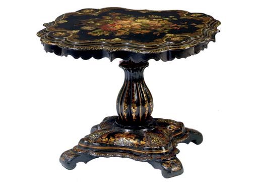 A VICTORIAN PAPIER MACHE TILT-TOP TABLE