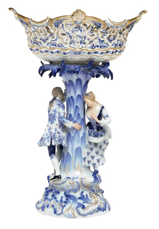A MEISSEN PORCELAIN FIGURAL COMPOTE