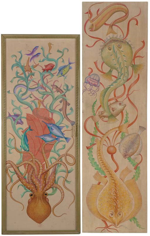TWO POLYCHROME-PAINTED DOOR PANELS