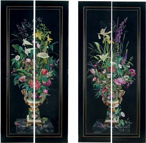 TWO PAIRS OF POLYCHROME-PAINTED DOORS