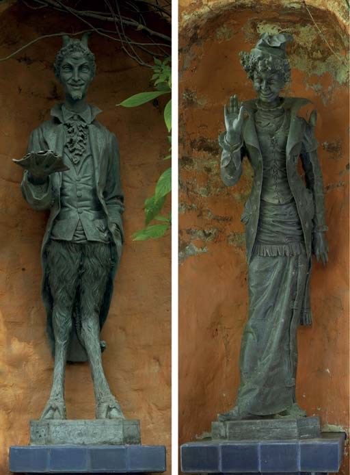 TWO CAST BRONZE STATUES