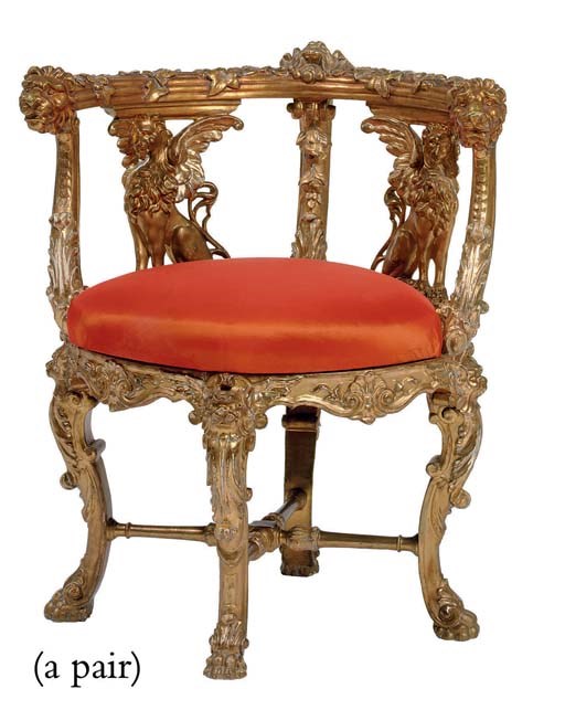 A PAIR OF ITALIAN GILTWOOD ARMCHAIRS