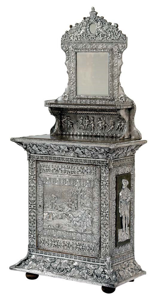 A MEXICAN SILVERED-METAL REPOUSSE CREDENZA