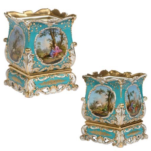 A PAIR OF PARIS PORCELAIN TURQUOISE-GROUND JARDINIERES