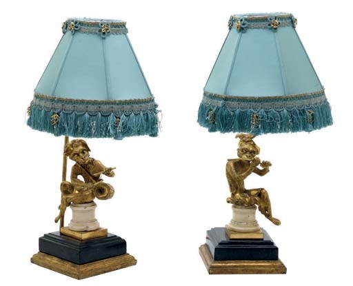 A PAIR OF ORMOLU AND WHITE-MARBLE FIGURES OF MONKEYS