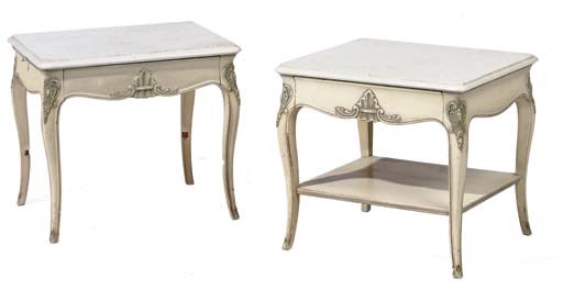 A pair of Louis XV style cream-painted occasional tables
