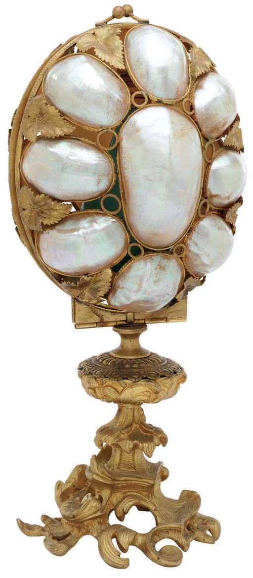 A Napoleon III gilt-metal, shell and turquoise-painted glass etui