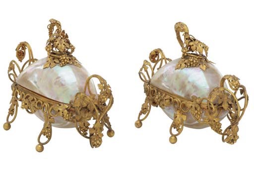 A PAIR OF NAPOLEON III GILT-METAL AND SHELL CASKETS