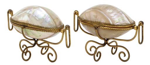 A pair of French gilt-metal-mounted shell caskets