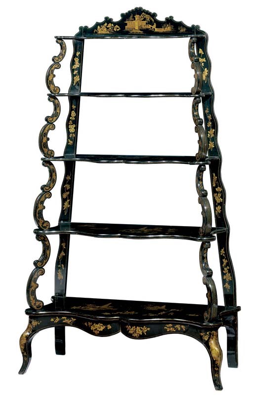 A FRENCH PARCEL-GILT LACQUERED ETAGERE
