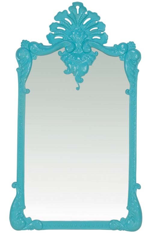 A TURQUOISE-PAINTED TIN MIRROR