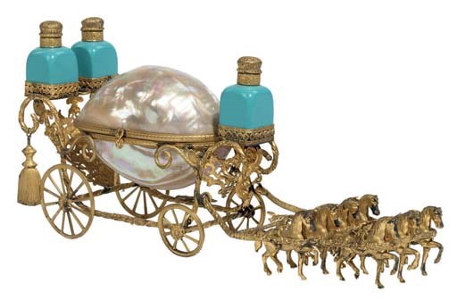 A Napoleon III gilt-metal, shell and turquoise-painted glass etui