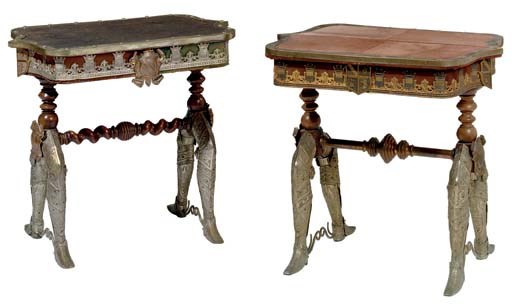 A SPANISH SILVERED METAL, GILT-METAL AND VELVET CENTER TABLE