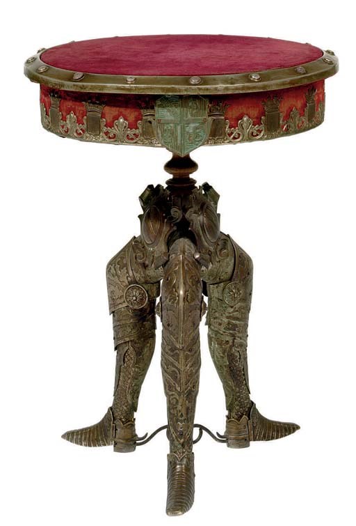 A MATCHED PAIR OF SILVERED STAMPED TIN WRITING TABLES