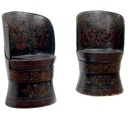 A PAIR OF MEXICAN POLYCHROME-PAINTED TUB CHAIRS (EQUIPALS)