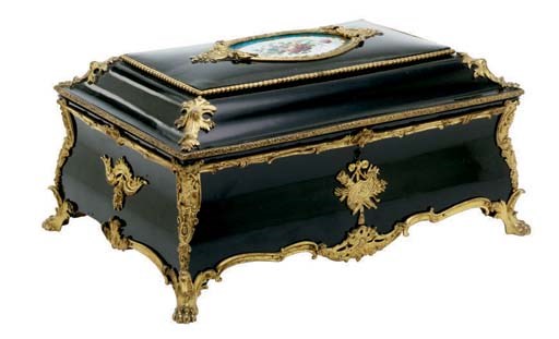 A Napoleon III ormolu and Sevres style turquoise-ground porcelain-mounted ebonised casket