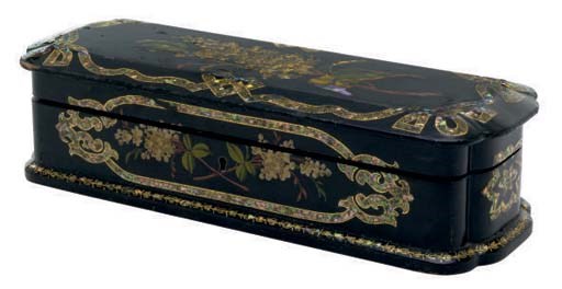 A NAPOLEON III PAPIER MACHE GLOVE BOX