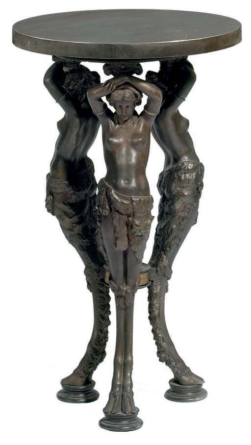 A pair of bronze-patinated metal occasional tables