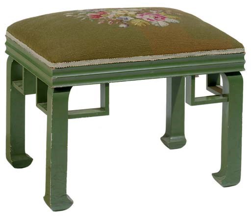 A CHINESE STYLE GREEN-PAINTED HARDWOOD STOOL
