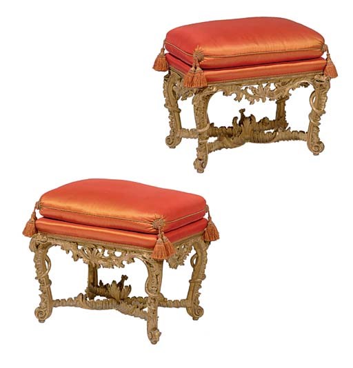 A PAIR OF EARLY LOUIS XV GILTWOOD TABOURETS