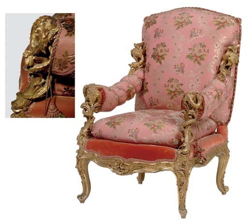A LOUIS XV STYLE GILTWOOD FAUTEUIL
