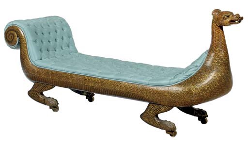 A REGENCY POLYCHROME-PAINTED DRAGON FORM DAY BED