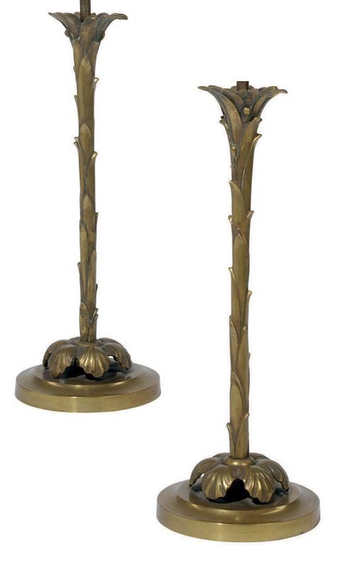 A PAIR OF BRASS PALM-FORM TABLE LAMPS